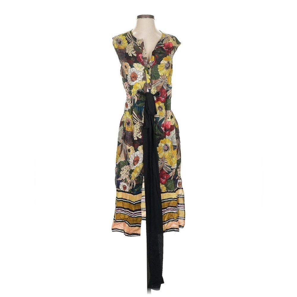Zara Vibrant Floral Midi Dress with Tie-Front